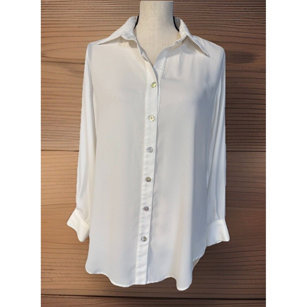 Finley Women's White Long Sleeve Blouse Size Small Made in USA